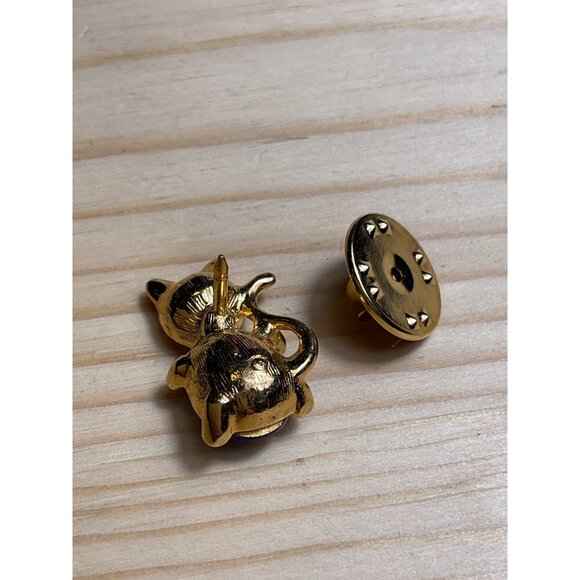 Gold Tone Cat Pin With Clear & Blue Rhinestones - Picture 3 of 5